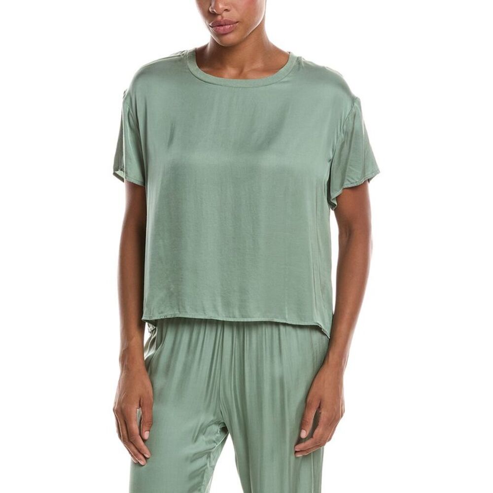 Perfectwhitetee Womens Delphine Luxe Satin Crewneck T-Shirt, Blue